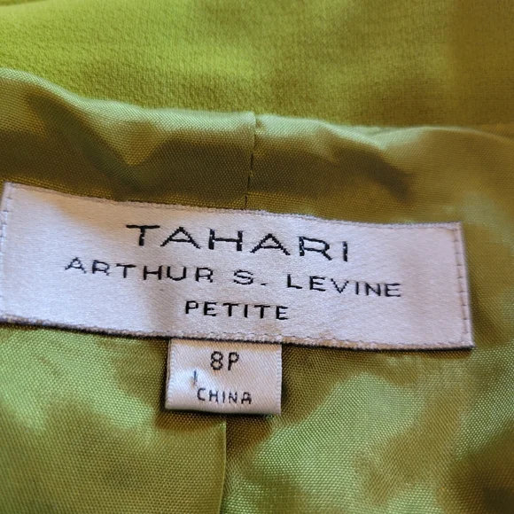 Tahari Arthur S Levine Green Jacket Blazer Open Front Mock Collar 8 Petite - Picture 8 of 10